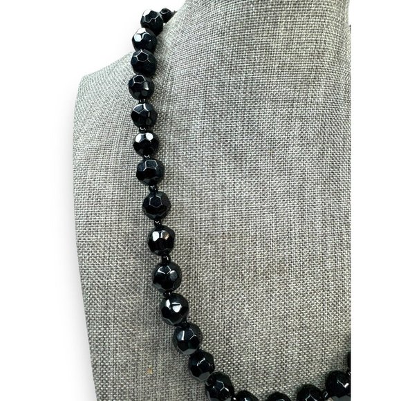 Heavy Black Faceted Crystal Vintage Necklace Adjustable 16”-18.5” - Picture 4 of 7